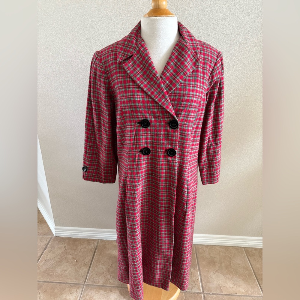 Christmas Dress VANESSA RILEY LONDON SZ L Wrap Button Red Plaid Cotton Lined